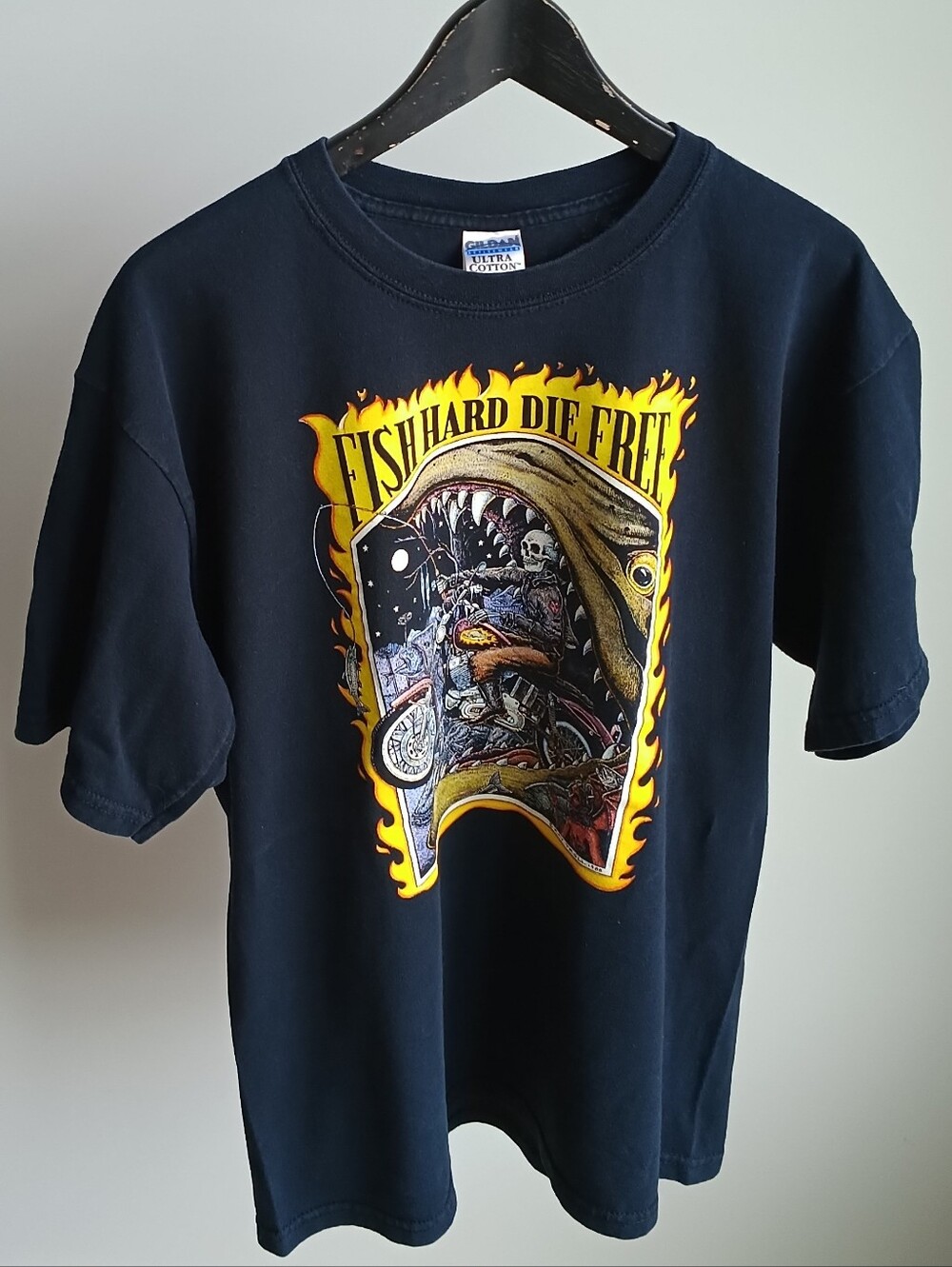 Vintage 90s Ray Troll Fish Hard Die Free Graphic T-Shirt Black L